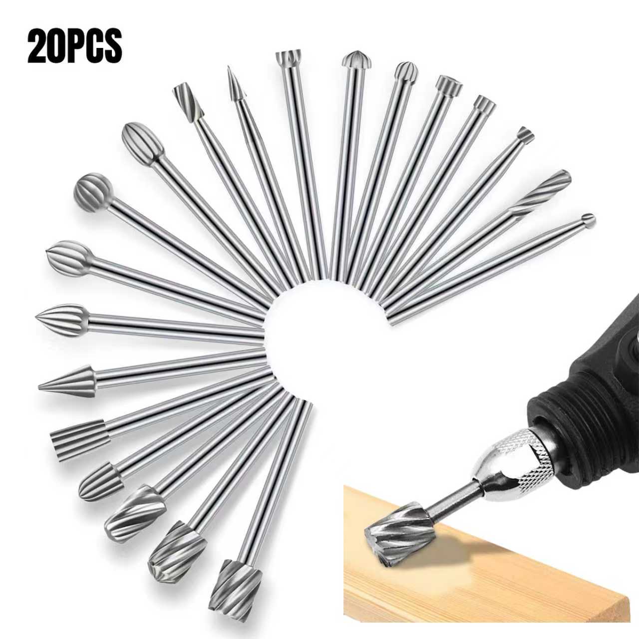 Wood Chisel Set - 20-teiliges Rotationsbohrer- und Frässet, 1/8 Zoll
